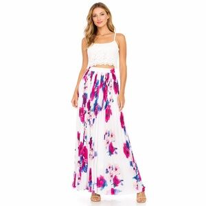 Rococo Sand Bayu floral pleated skirt in white pink - XS nwt